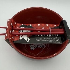 6" Red Betty Boop Ceramic Bowl with  Chopsticks